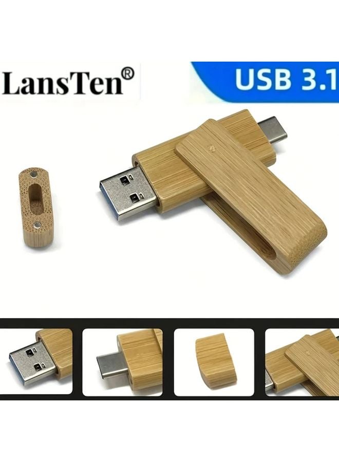 LansTen Wooden Rotating USB Flash Drive 64GB High Speed Type C 3.1 Storage - Image 4